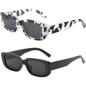 Trendy Rectangle CowPrint Black Sunglasses Women Men Retro Square Fashion Shades